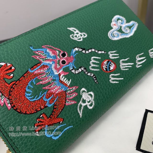 Gucci顶级男女包包 古驰嘴刺龙刺绣贴花拉链款钱包 Gucci长夹钱包 474584  gdj1691